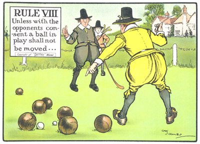 Regel VIII: Tenzij met toestemming van de tegenstanders mag een bal in het spel niet worden verplaatst..., uit 